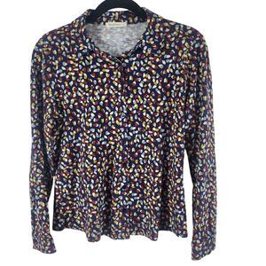 Woolovers Coquette Button Front Top S Womens Long Sleeve Multicolor 100% Cotton
